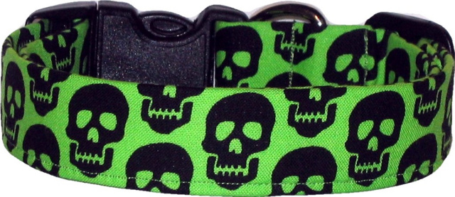 Green & Black Mini Skulls Handmade Dog Collar